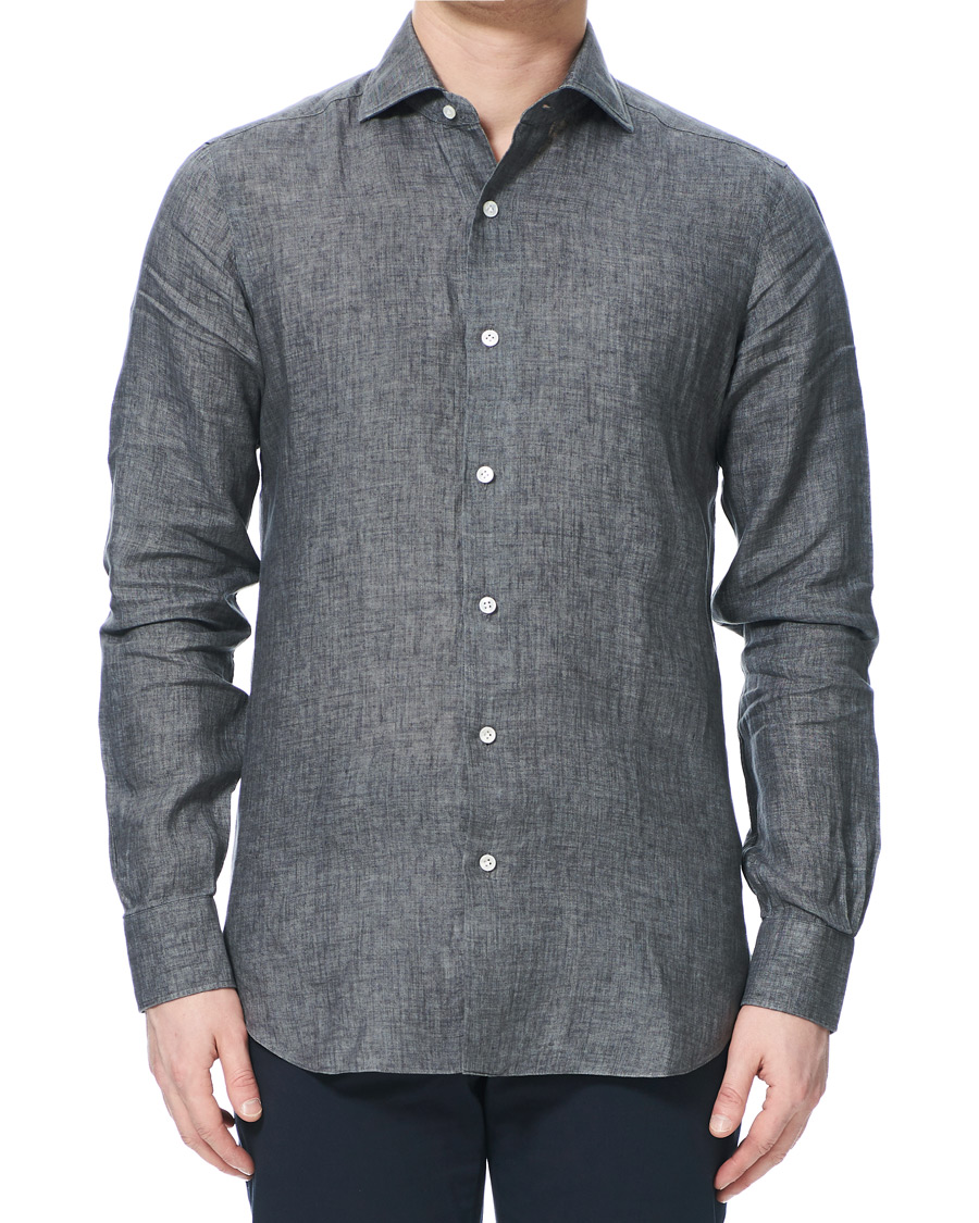Herre | Skjorter | Barba Napoli | Culto Slim Fit Linen Shirt Dark Grey