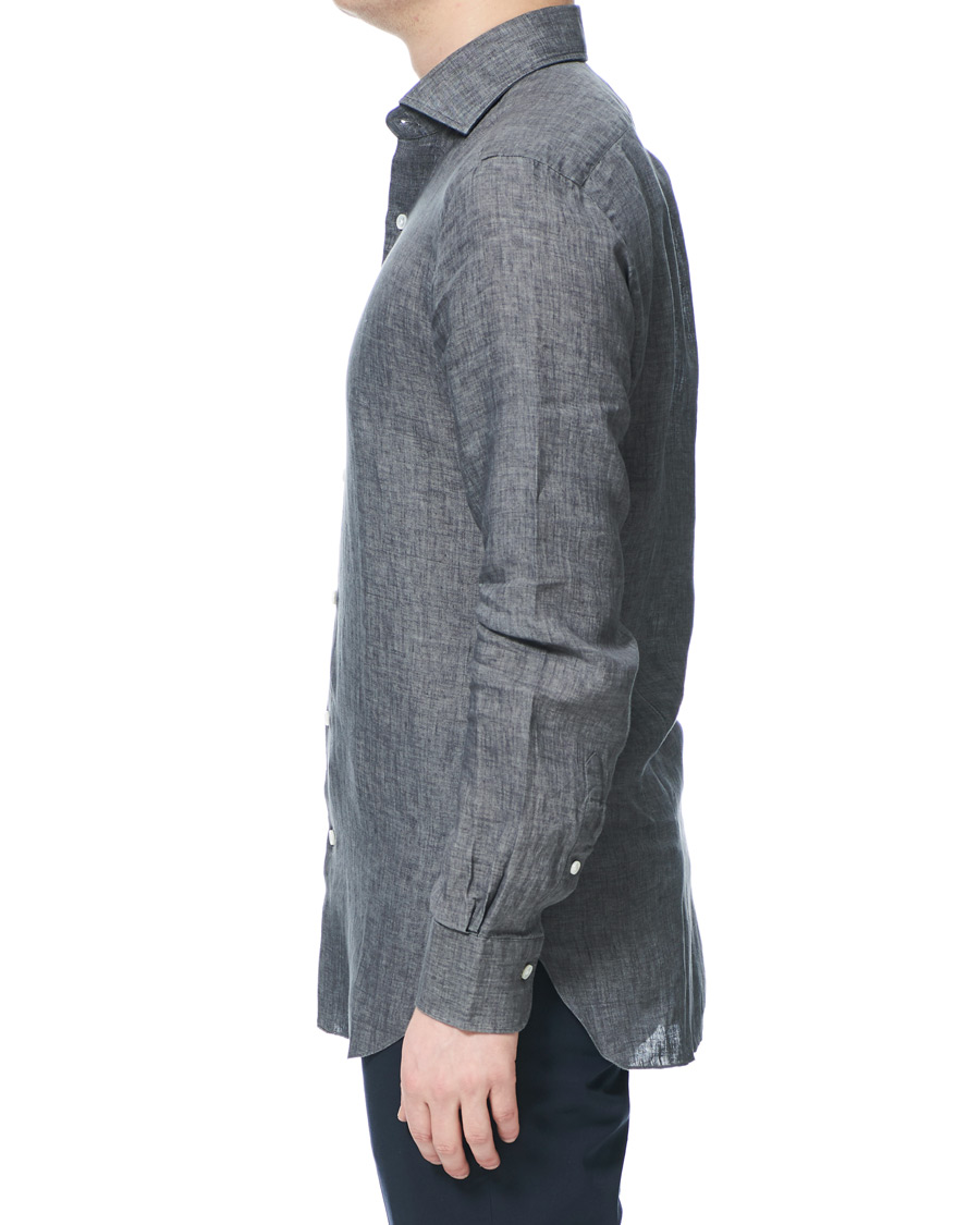 Herre | Skjorter | Barba Napoli | Culto Slim Fit Linen Shirt Dark Grey