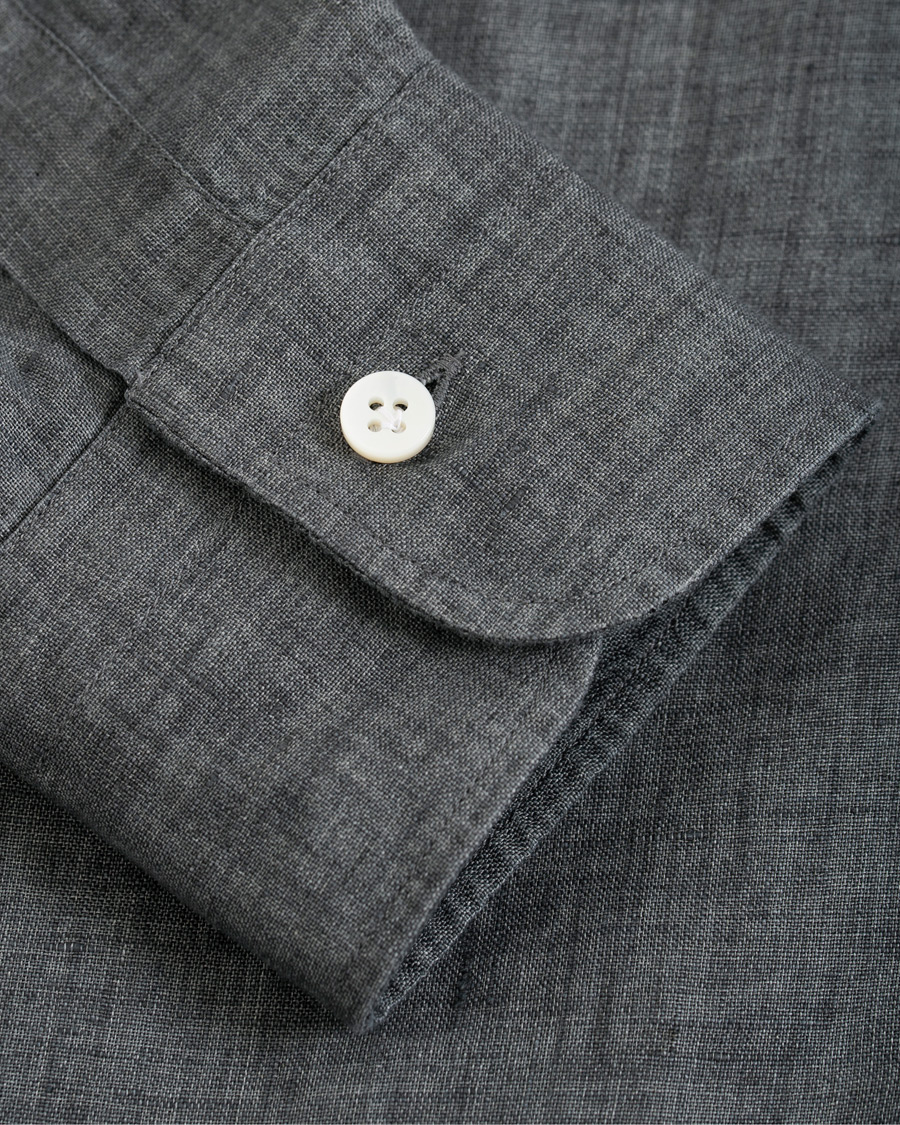 Herre | Skjorter | Barba Napoli | Culto Slim Fit Linen Shirt Dark Grey