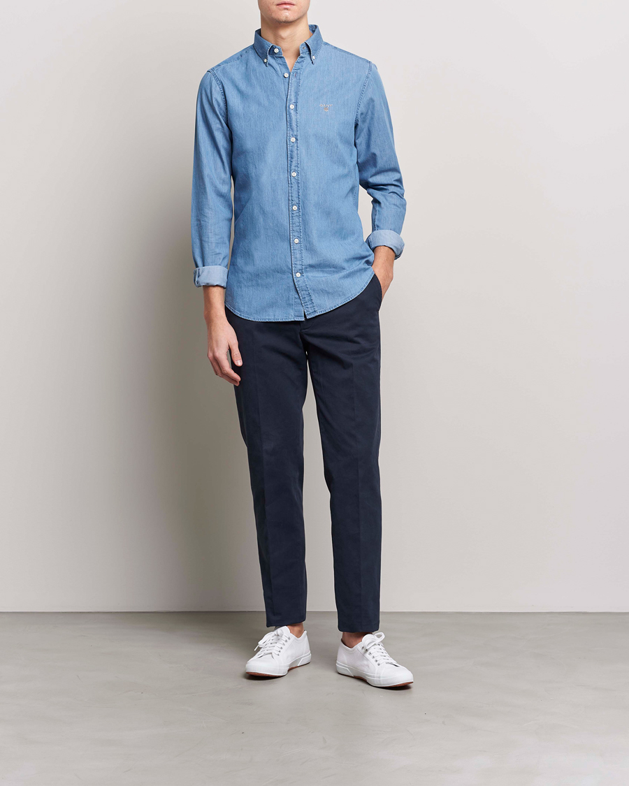 Herre | Skjorter | GANT | Slim Fit Indigo Shirt Semi Light Blue