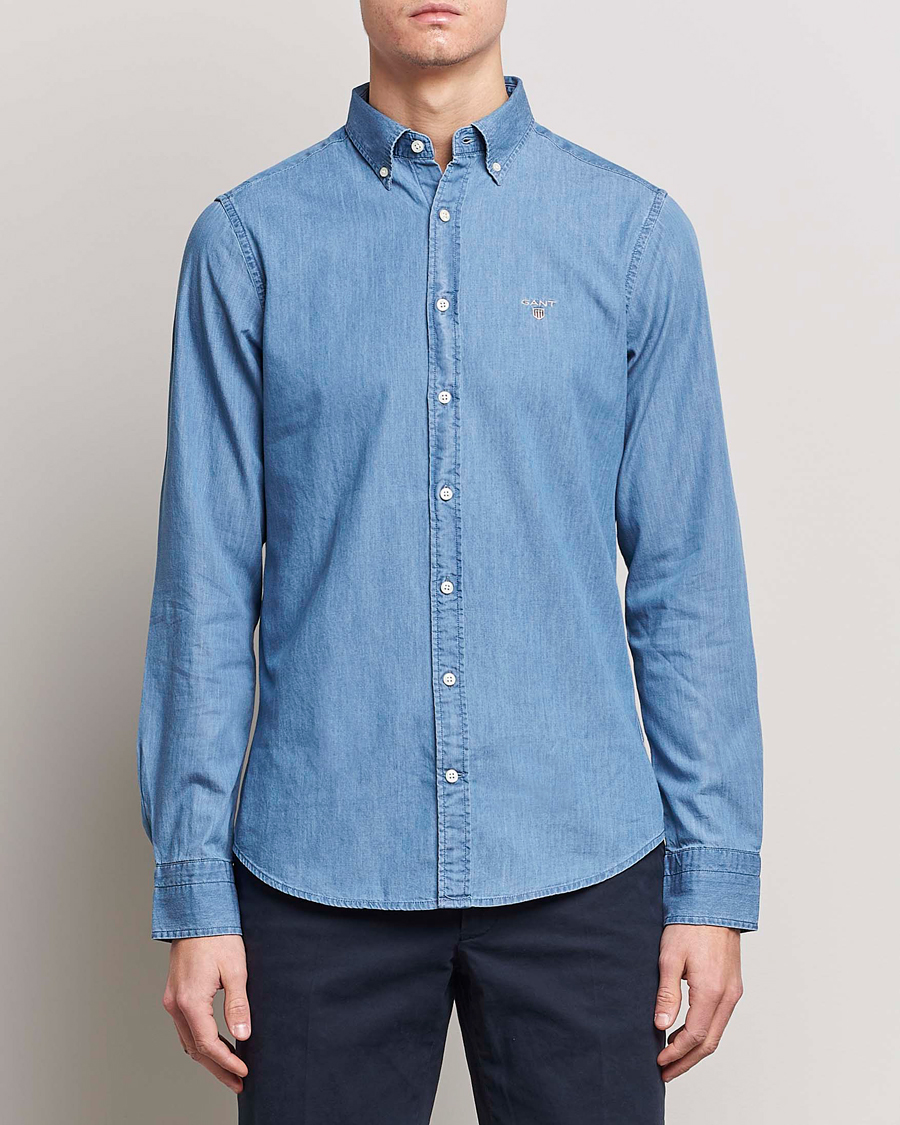 Herre | Skjorter | GANT | Slim Fit Indigo Shirt Semi Light Blue