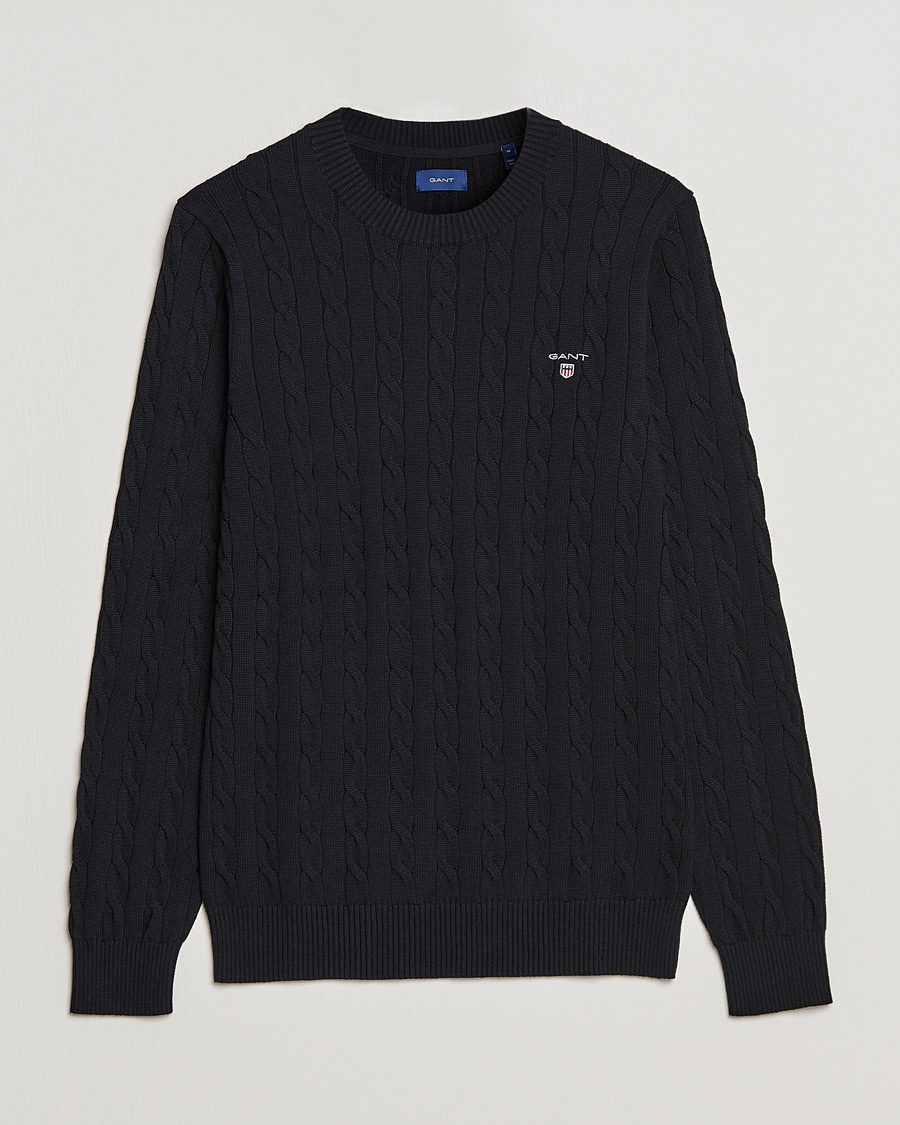 Herre | Trøjer | GANT | Cotton Cable Crew Neck Pullover Black