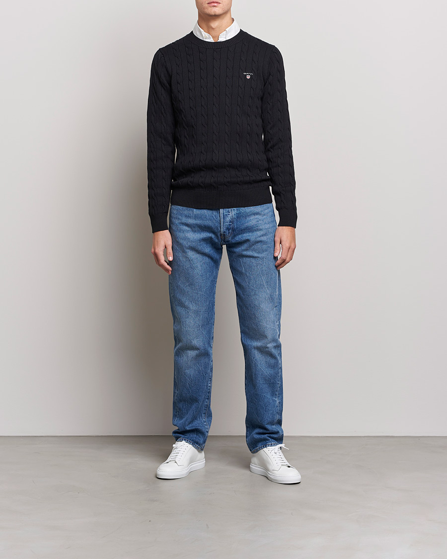 Herre | Trøjer | GANT | Cotton Cable Crew Neck Pullover Black
