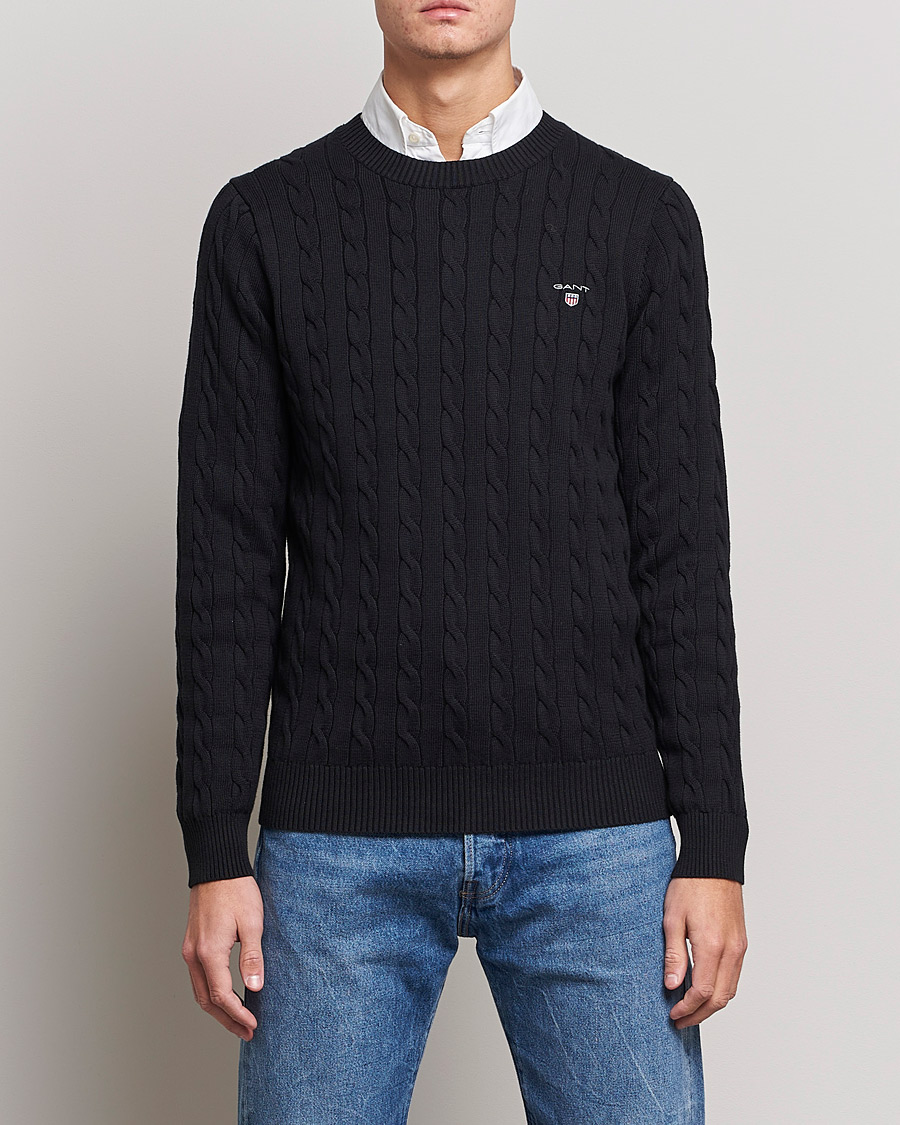 Herre | Trøjer | GANT | Cotton Cable Crew Neck Pullover Black