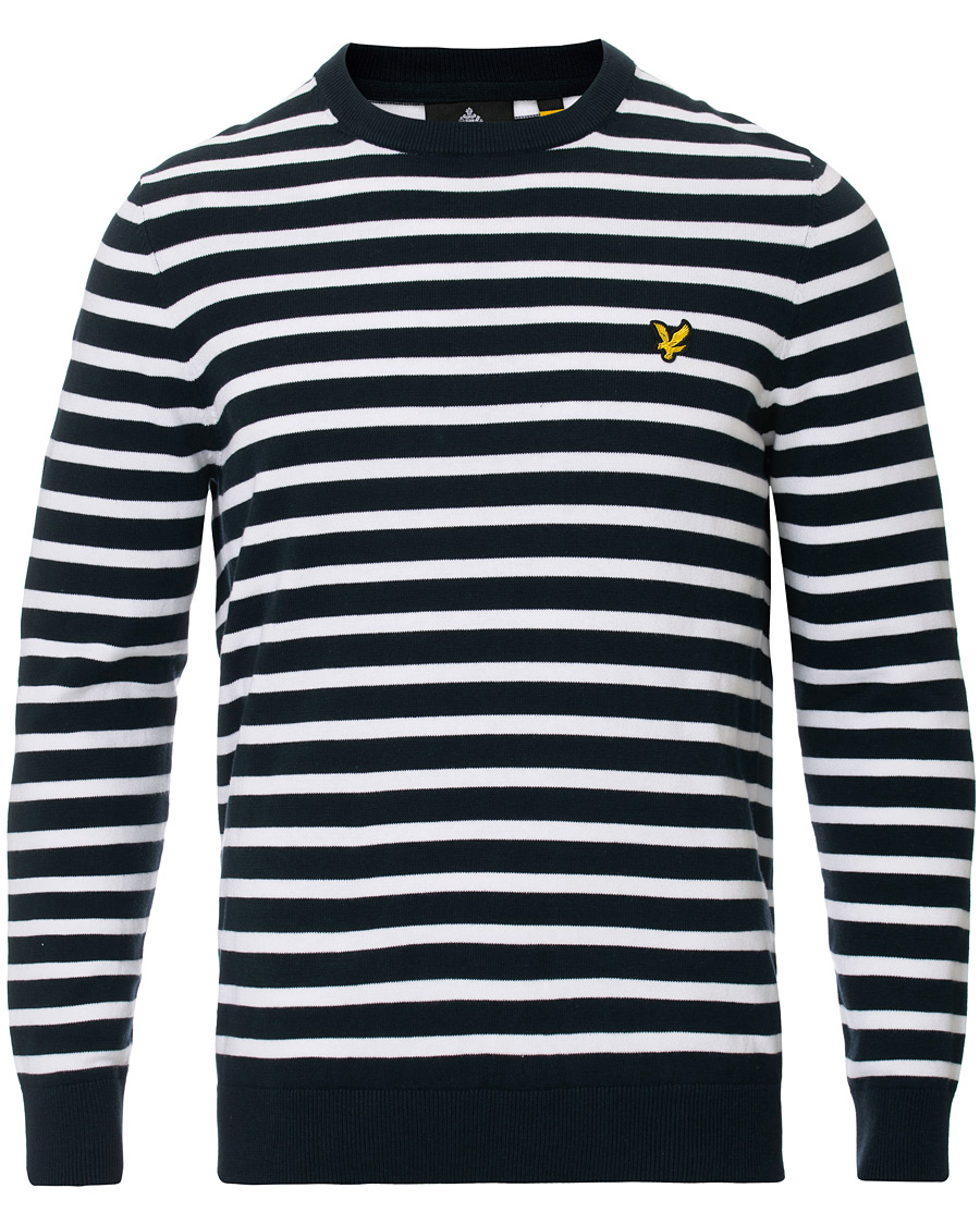 Herre | Trøjer | Lyle & Scott | Breton Stripe Crew Neck Pullover Dark Navy/White