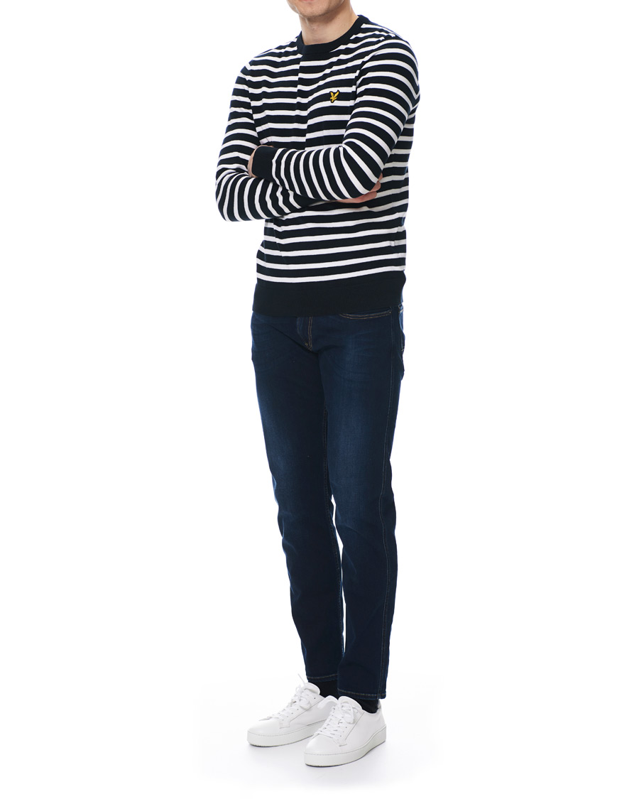 Herre | Trøjer | Lyle & Scott | Breton Stripe Crew Neck Pullover Dark Navy/White