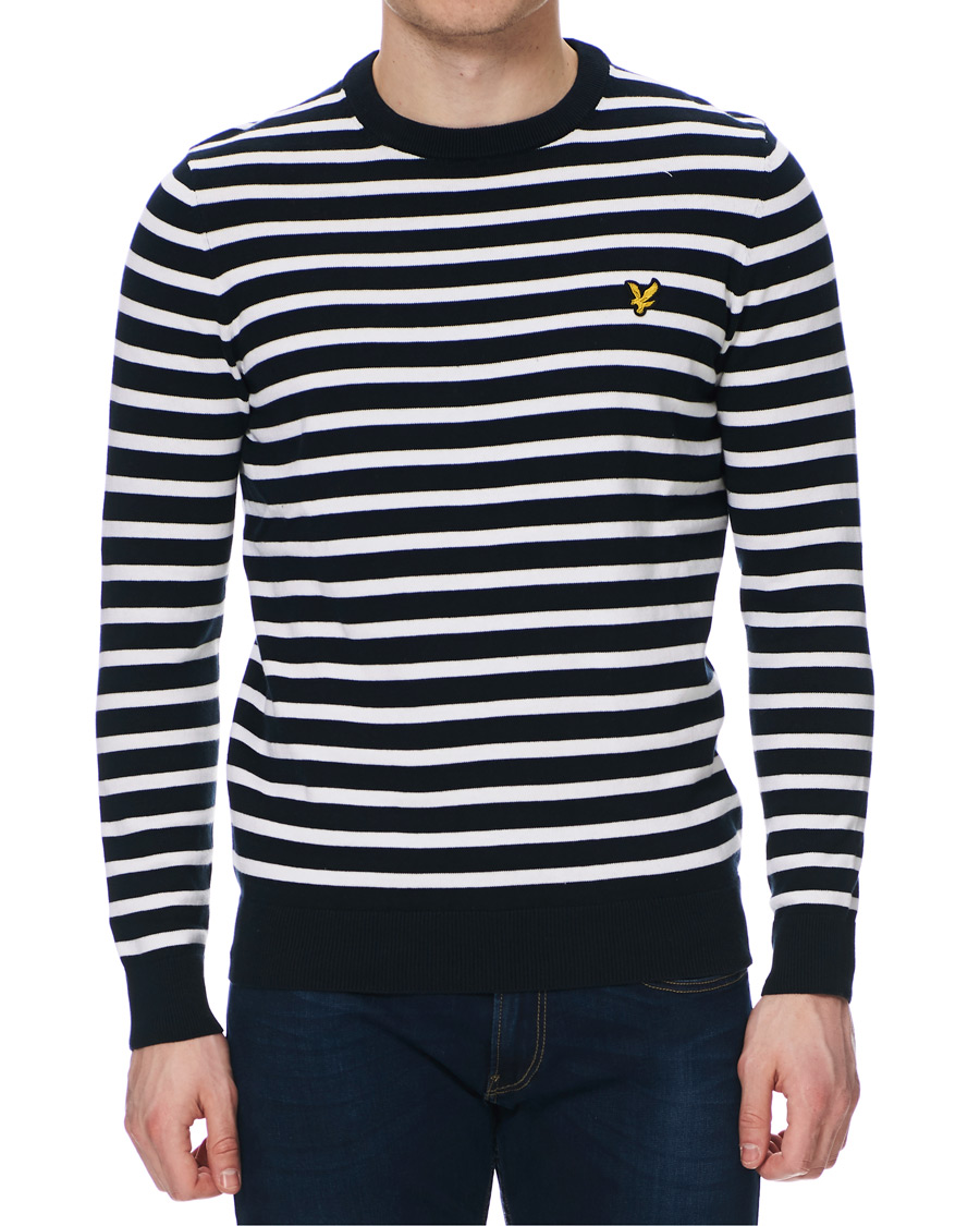 Herre | Trøjer | Lyle & Scott | Breton Stripe Crew Neck Pullover Dark Navy/White