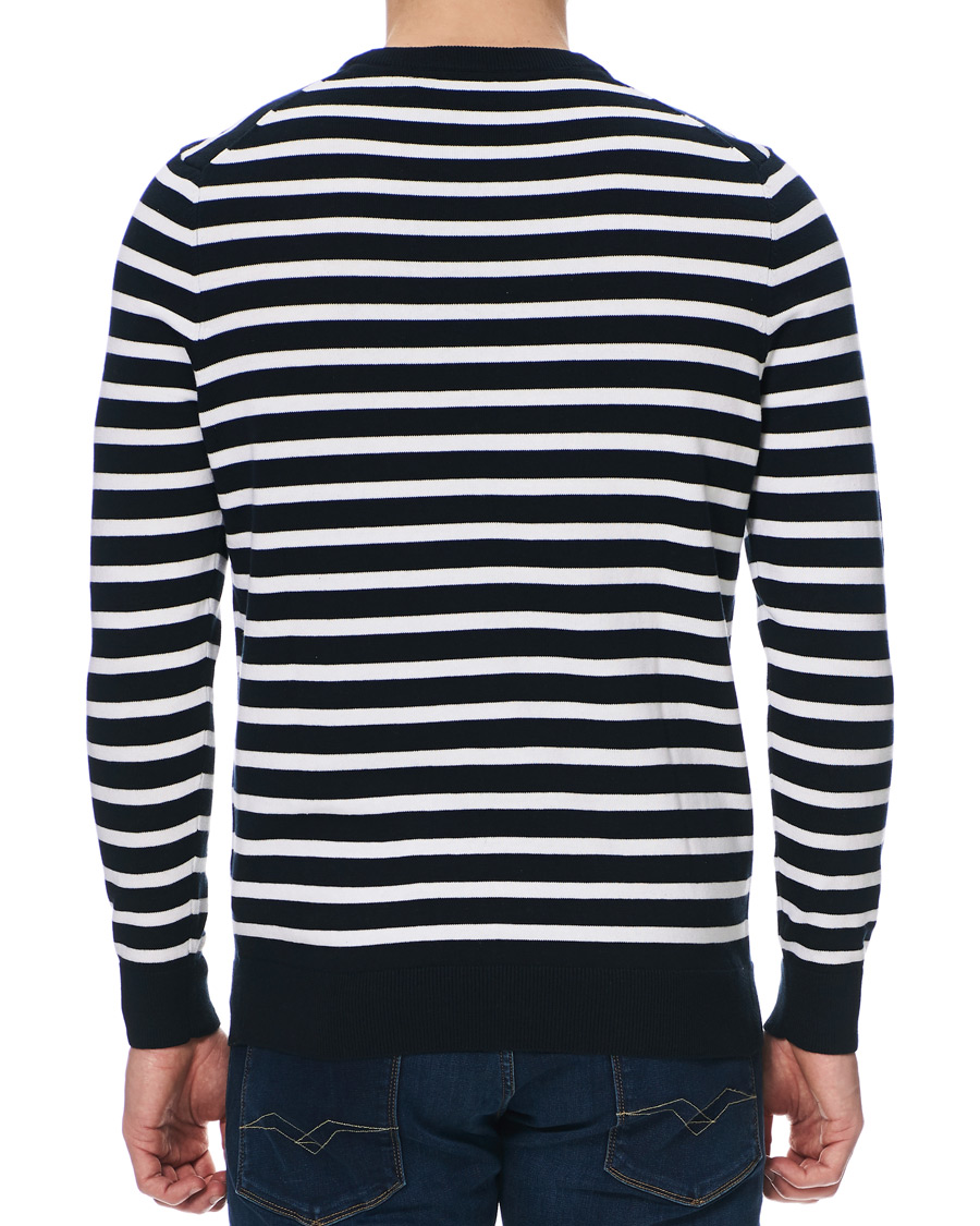 Herre | Trøjer | Lyle & Scott | Breton Stripe Crew Neck Pullover Dark Navy/White