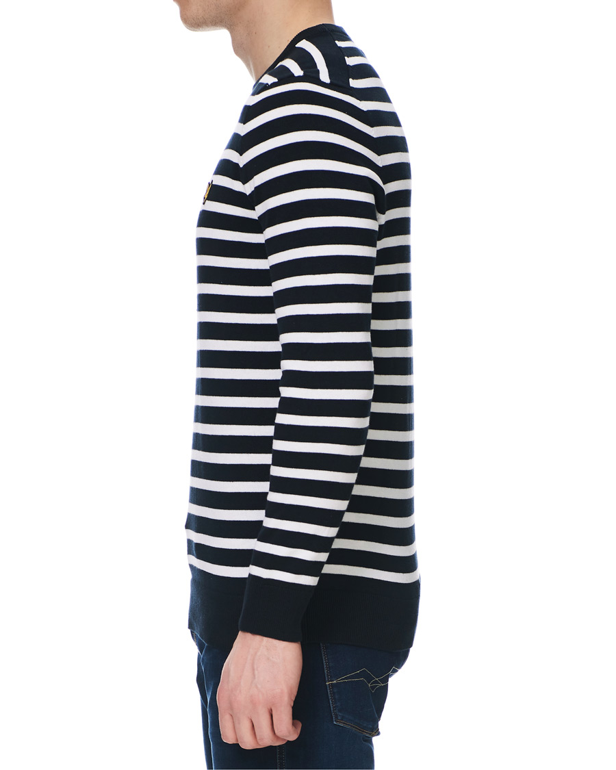 Herre | Trøjer | Lyle & Scott | Breton Stripe Crew Neck Pullover Dark Navy/White