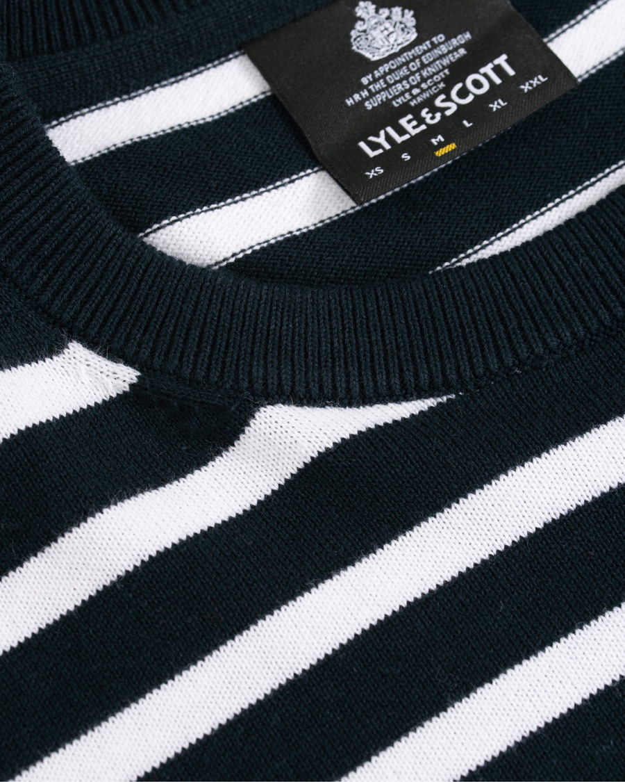Herre | Trøjer | Lyle & Scott | Breton Stripe Crew Neck Pullover Dark Navy/White