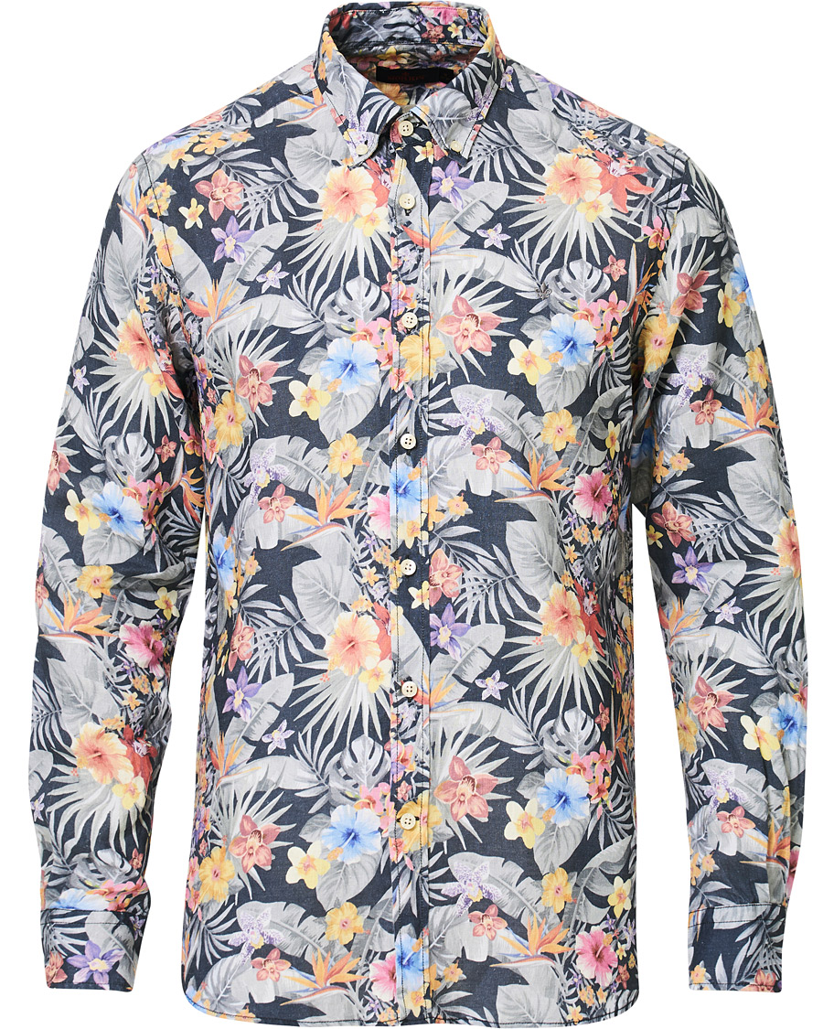 Herre | Skjorter | Morris | Harvey Printed Flower Button Down Shirt Navy