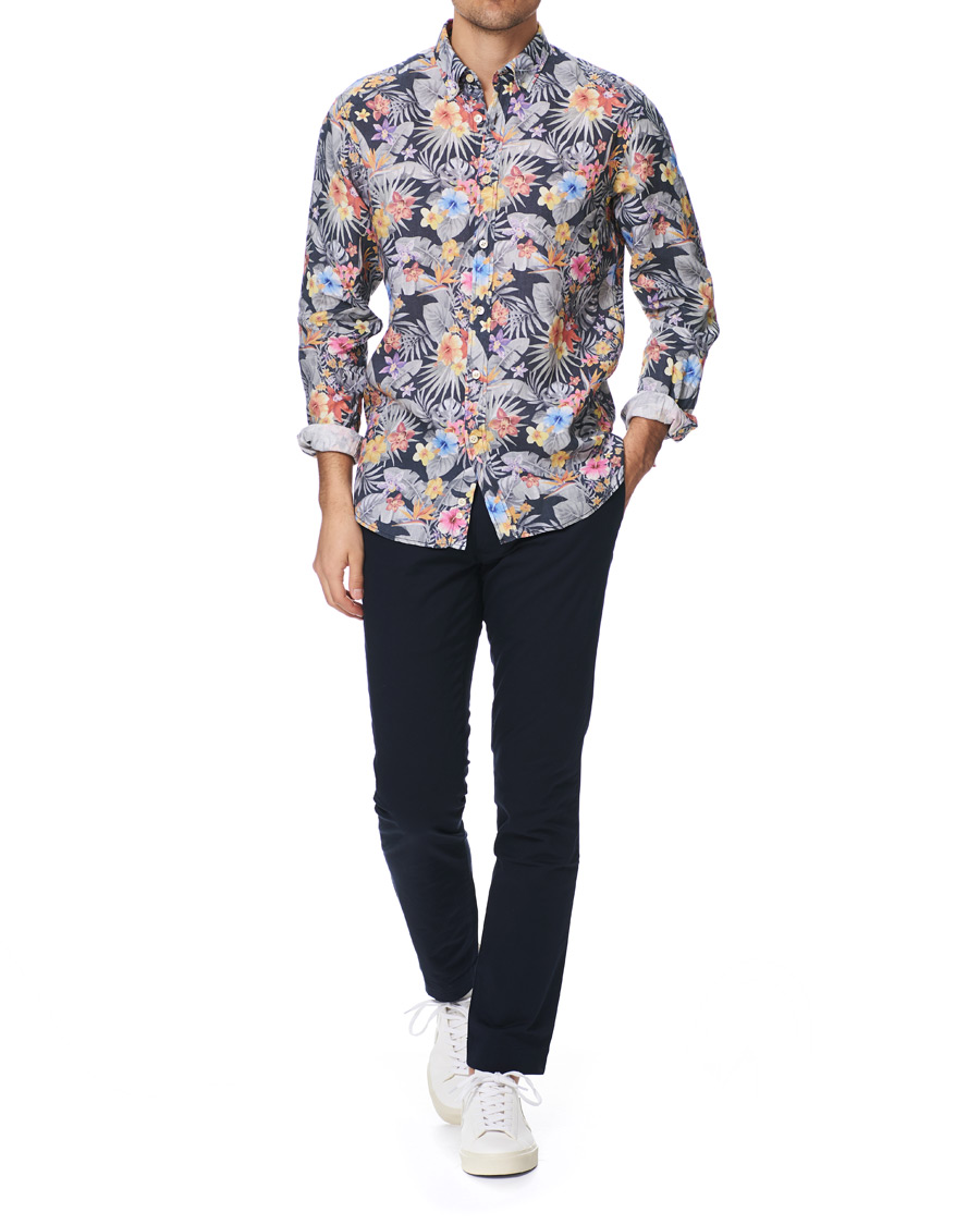 Herre | Skjorter | Morris | Harvey Printed Flower Button Down Shirt Navy