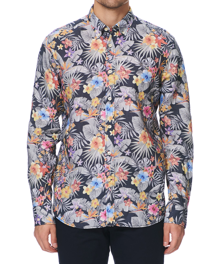 Herre | Skjorter | Morris | Harvey Printed Flower Button Down Shirt Navy