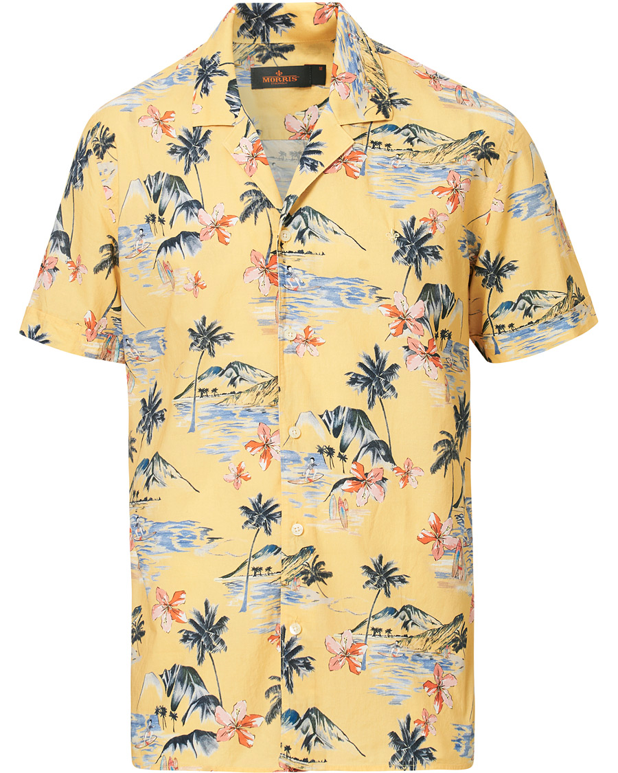 Herre | Skjorter | Morris | David Bowling Printed Short Sleeve Shirt Yellow