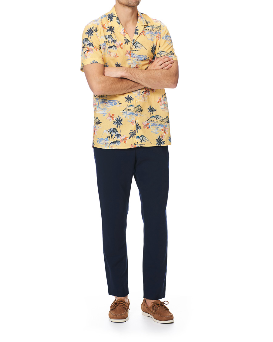 Herre | Skjorter | Morris | David Bowling Printed Short Sleeve Shirt Yellow