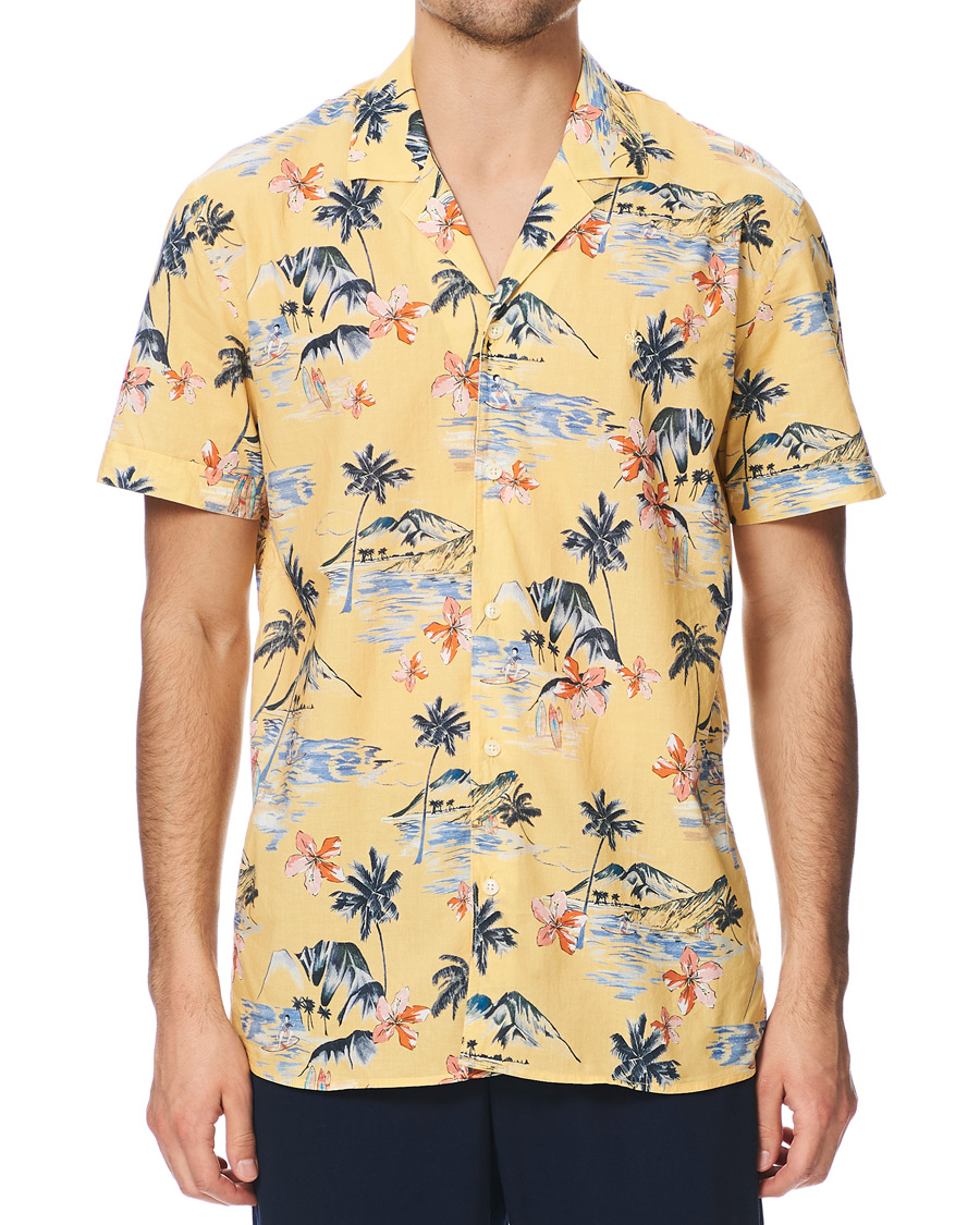 Herre | Skjorter | Morris | David Bowling Printed Short Sleeve Shirt Yellow