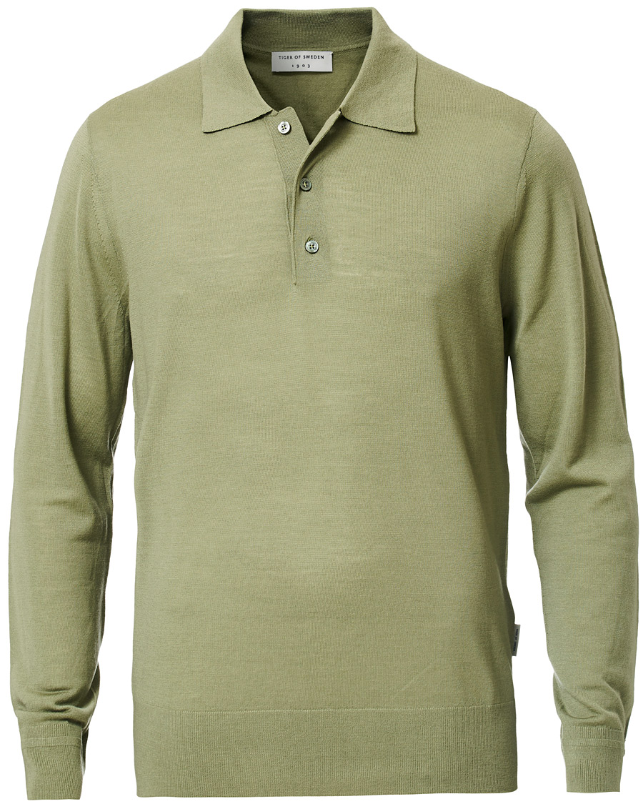 Herre | Trøjer | Tiger of Sweden | Newton Knitted Long Sleeve Polo Caraway Green