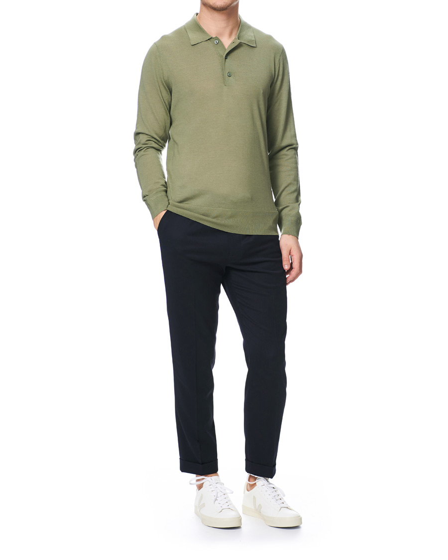 Herre | Trøjer | Tiger of Sweden | Newton Knitted Long Sleeve Polo Caraway Green