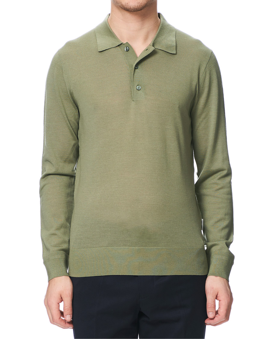 Herre | Trøjer | Tiger of Sweden | Newton Knitted Long Sleeve Polo Caraway Green
