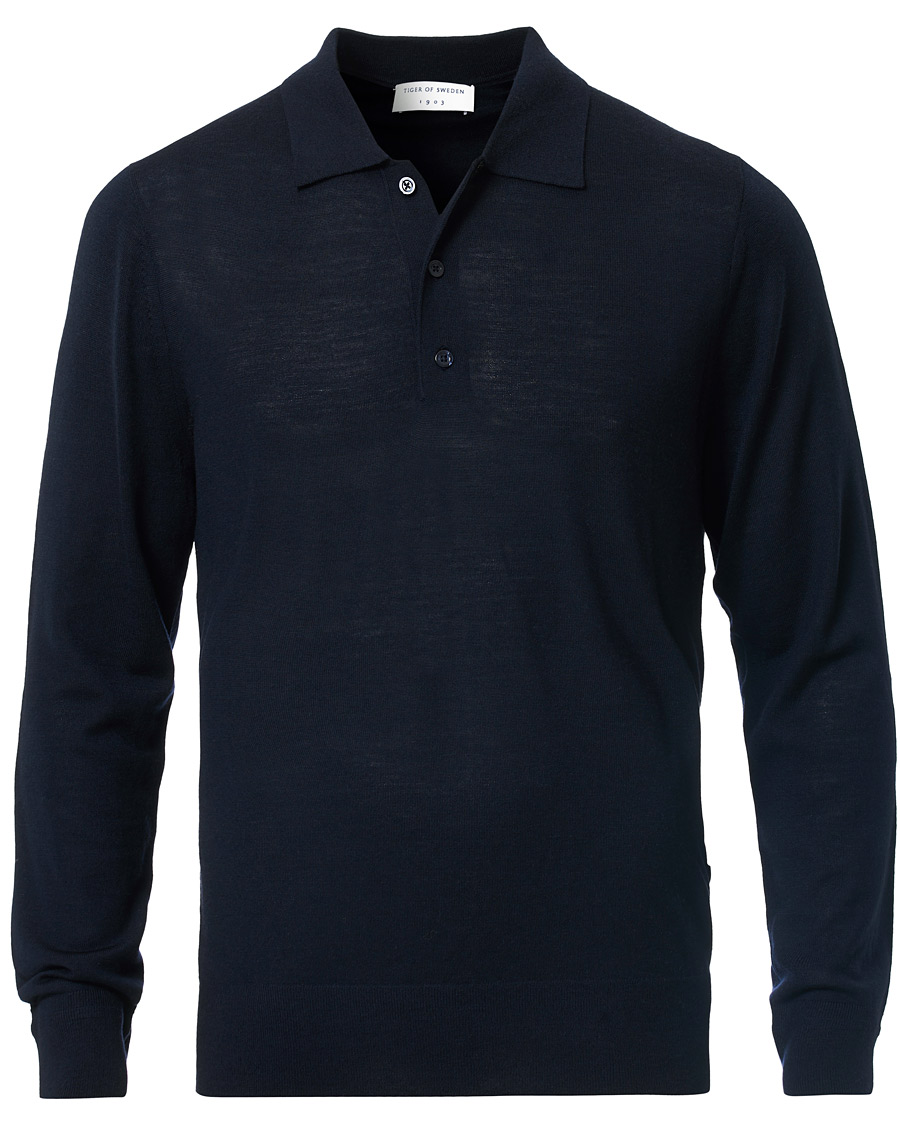 Herre | Trøjer | Tiger of Sweden | Newton Knitted Long Sleeve Polo Navy