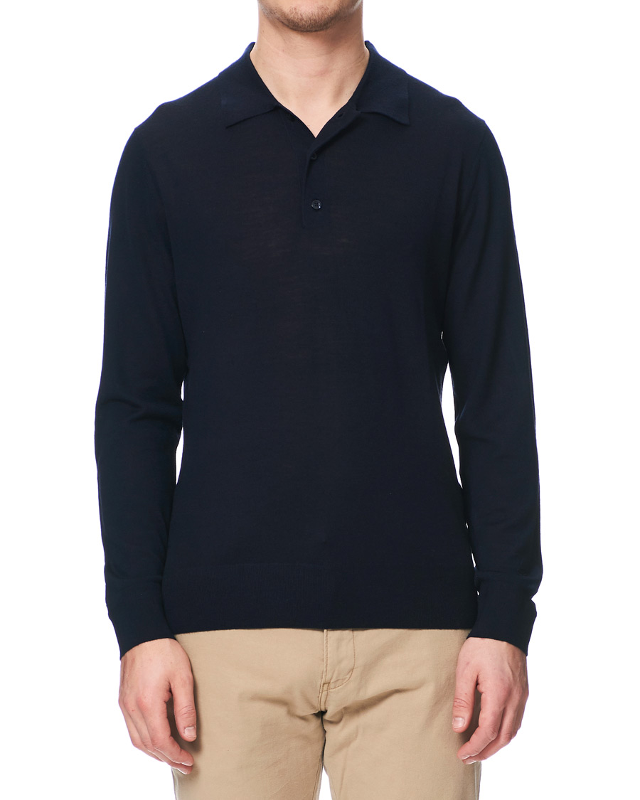 Herre | Trøjer | Tiger of Sweden | Newton Knitted Long Sleeve Polo Navy
