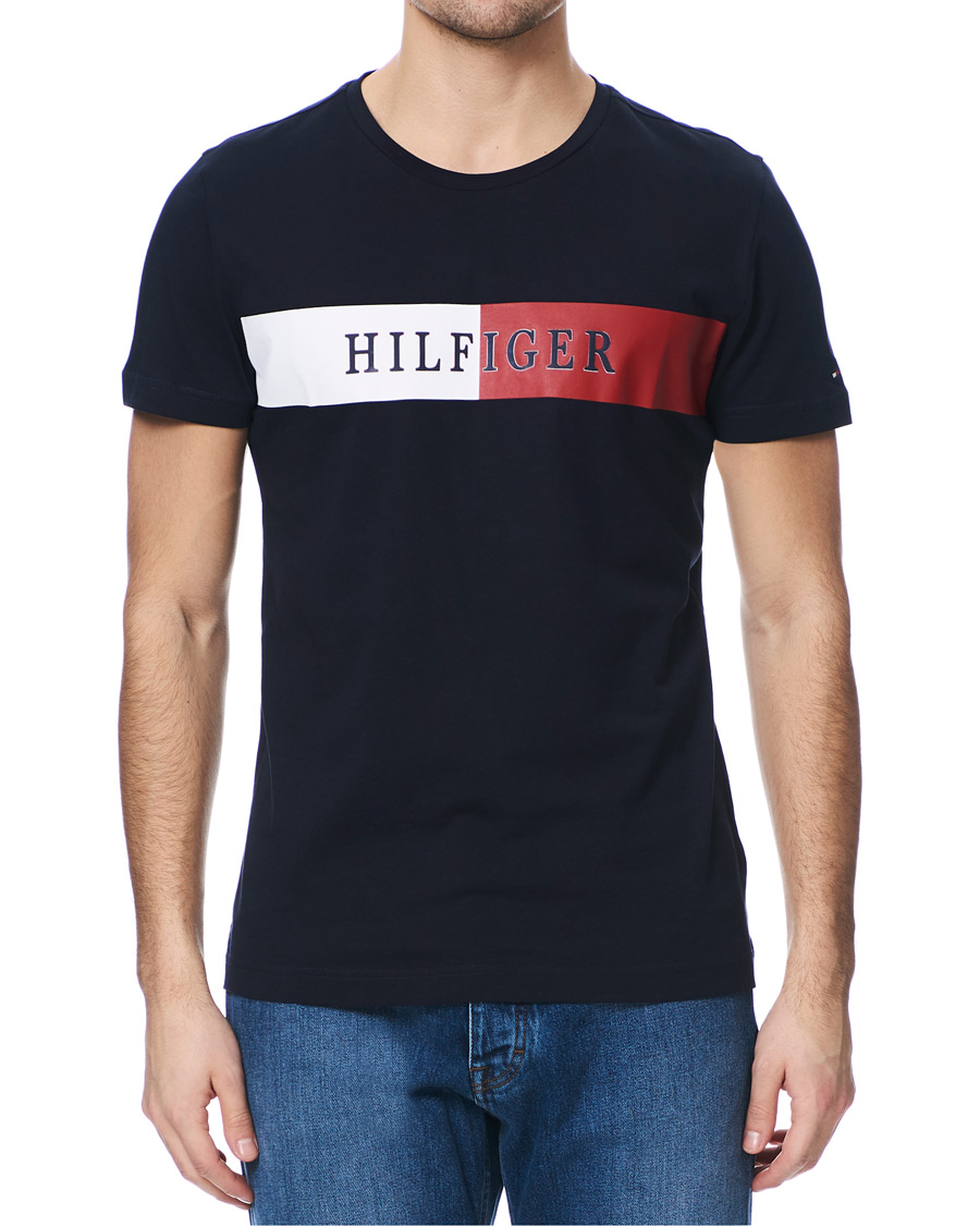Herre | T-Shirts | Tommy Hilfiger | Organic Cotton Stripe Crew Neck Tee Desert Sky