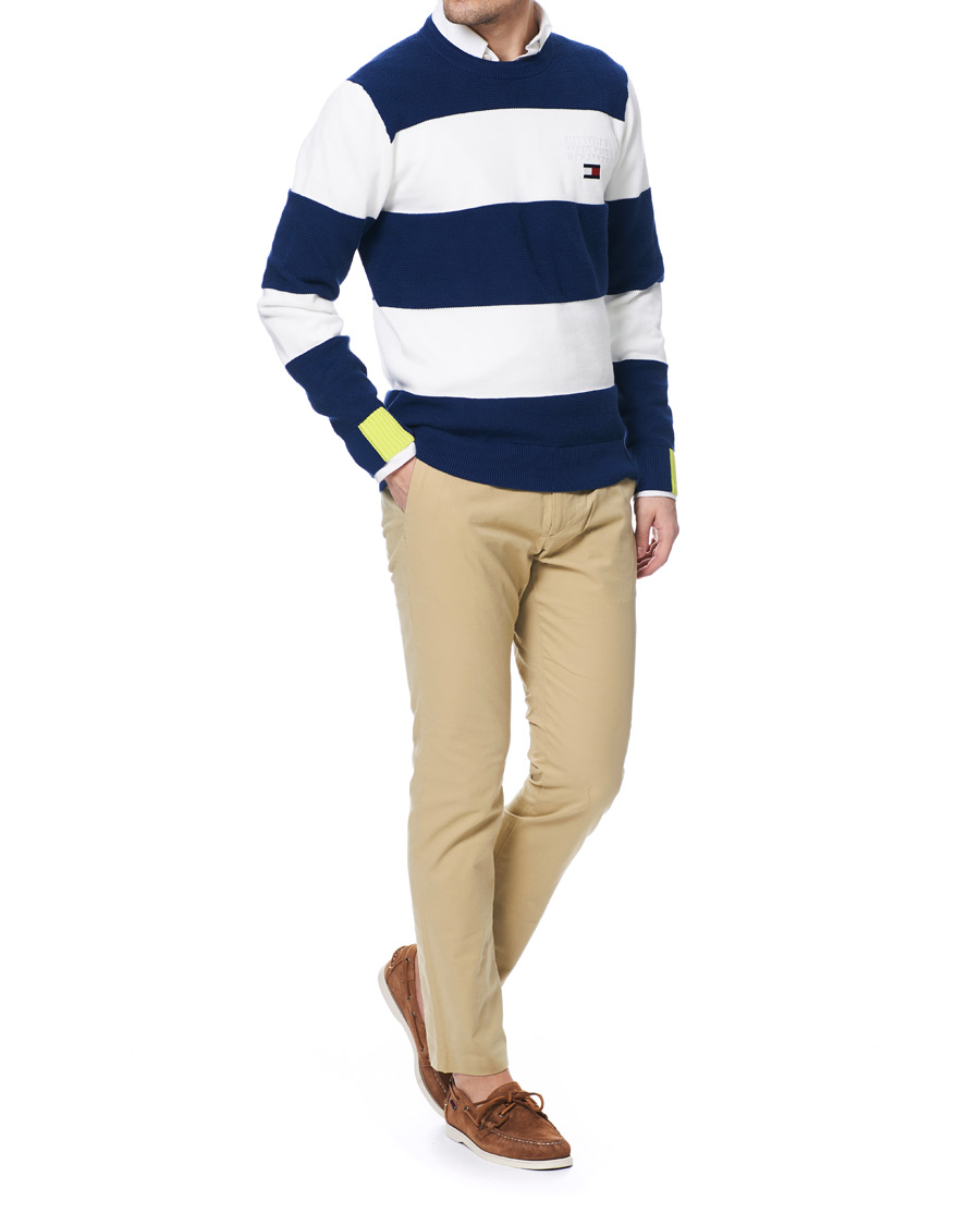 Herre | Trøjer | Tommy Hilfiger | Neon Tipped Stripe Knitted Crew Neck Blue Ink