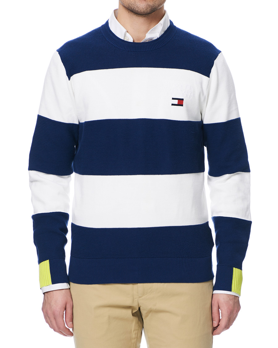 Herre | Trøjer | Tommy Hilfiger | Neon Tipped Stripe Knitted Crew Neck Blue Ink