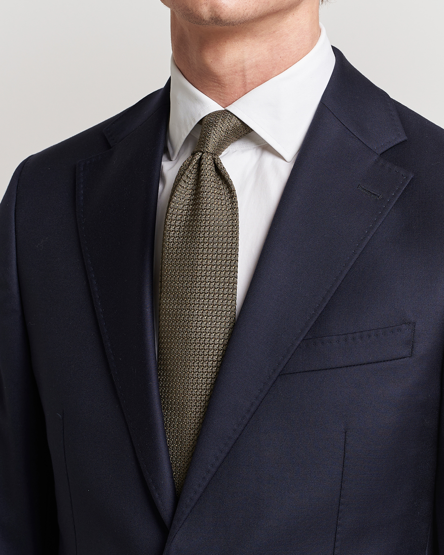 Herre | Amanda Christensen Silk Grenadine 8 cm Tie Olive | Amanda Christensen | Silk Grenadine 8 cm Tie Olive