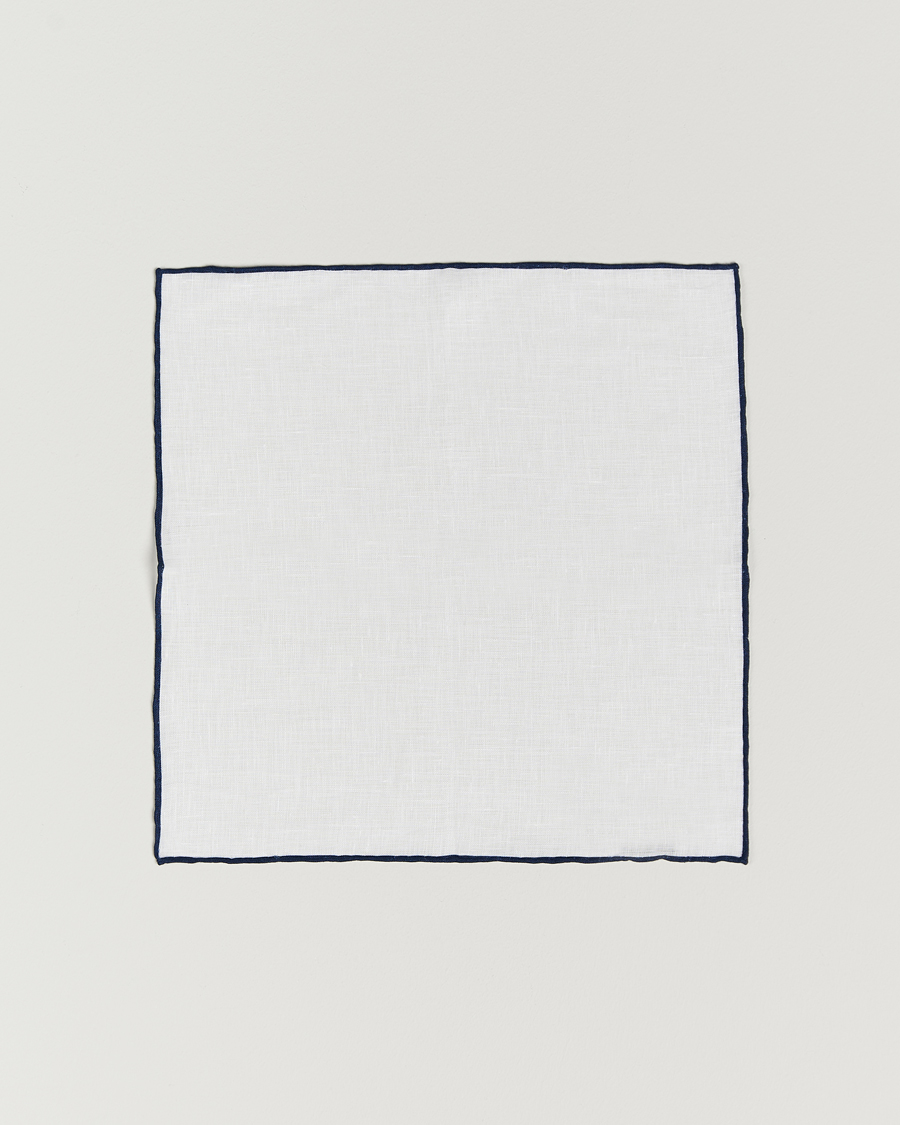 Herre | Lommeklude | Amanda Christensen | Linen Paspoal Pocket Square White/Navy