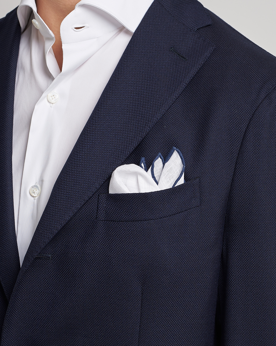 Men |  | Amanda Christensen | Linen Paspoal Pocket Square White/Navy