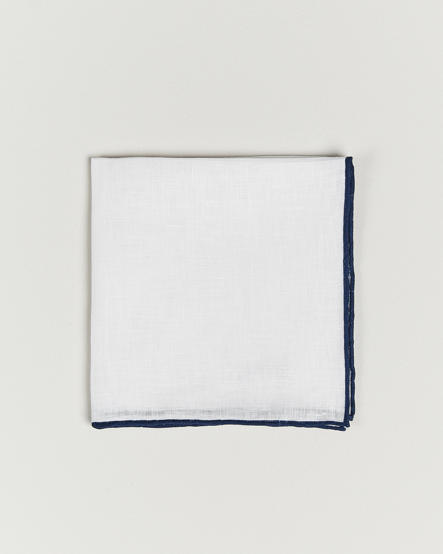 Herre | Lommeklude | Amanda Christensen | Linen Paspoal Pocket Square White/Navy