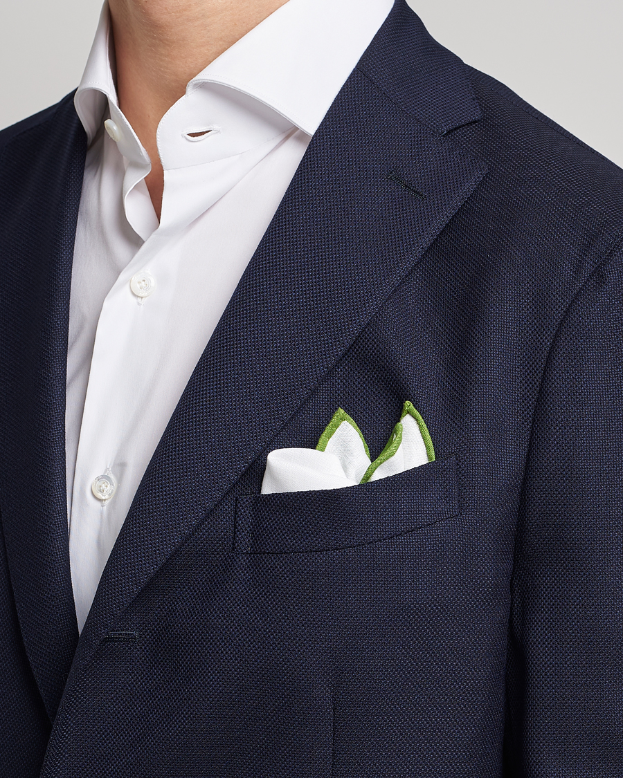 Herre | Tilbehør | Amanda Christensen | Linen Paspoal Pocket Square White/Green