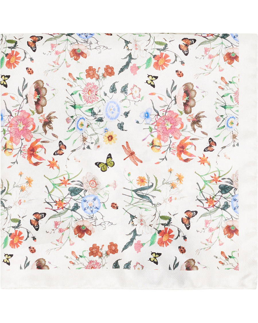 Herre | Amanda Christensen Silk Twill Printed Pocket Square White | Amanda Christensen | Silk Twill Printed Pocket Square White