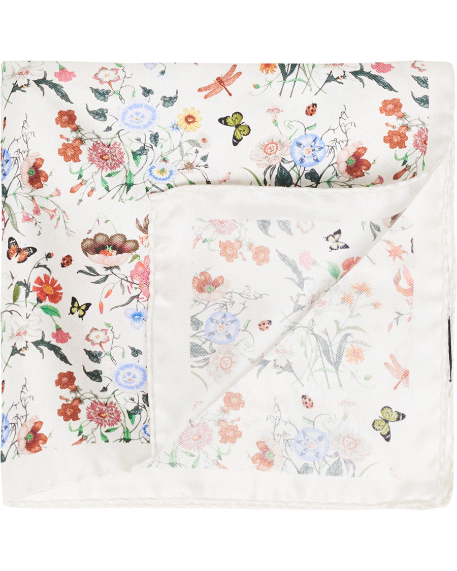 Herre | Amanda Christensen Silk Twill Printed Pocket Square White | Amanda Christensen | Silk Twill Printed Pocket Square White