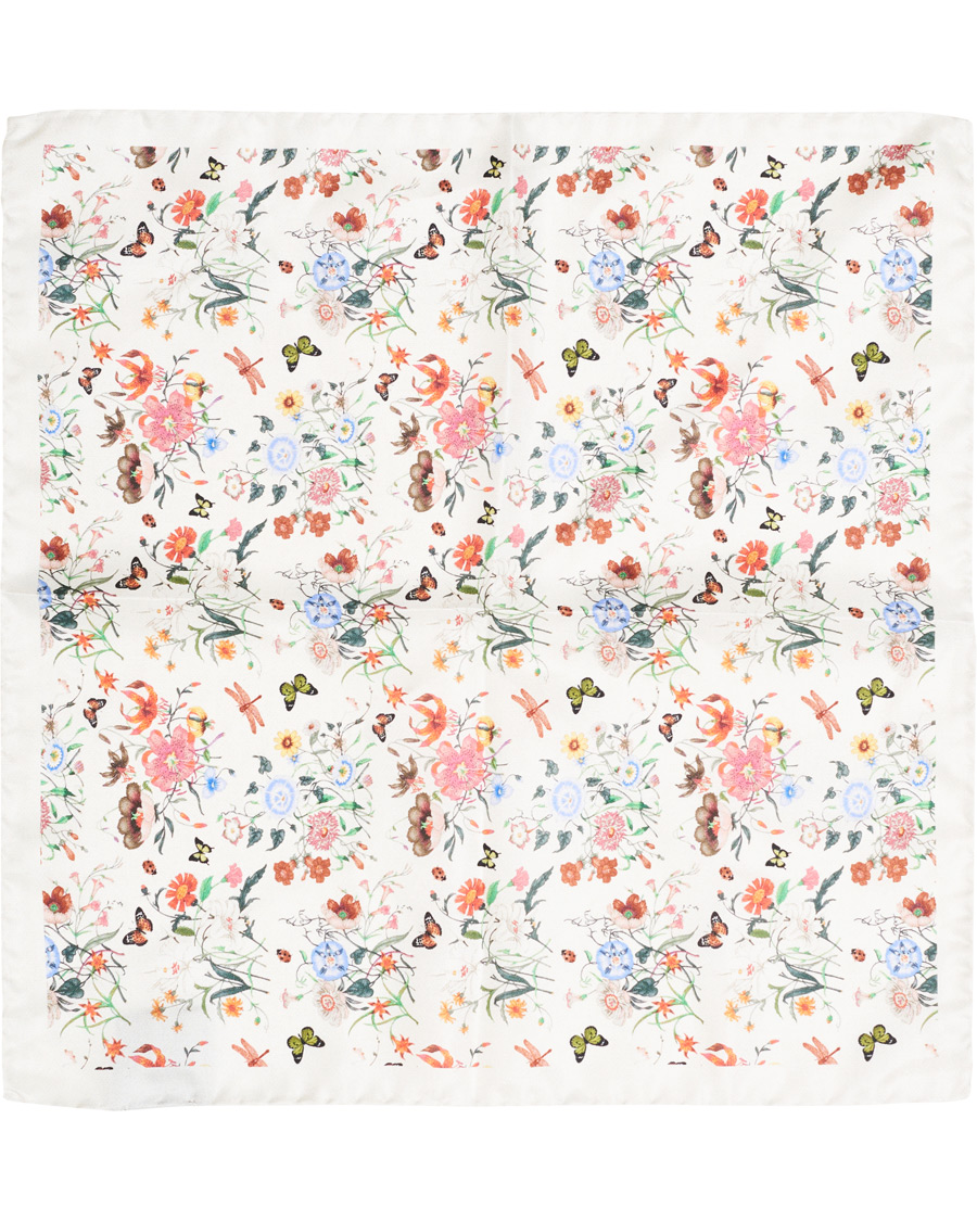 Herre | Amanda Christensen Silk Twill Printed Pocket Square White | Amanda Christensen | Silk Twill Printed Pocket Square White