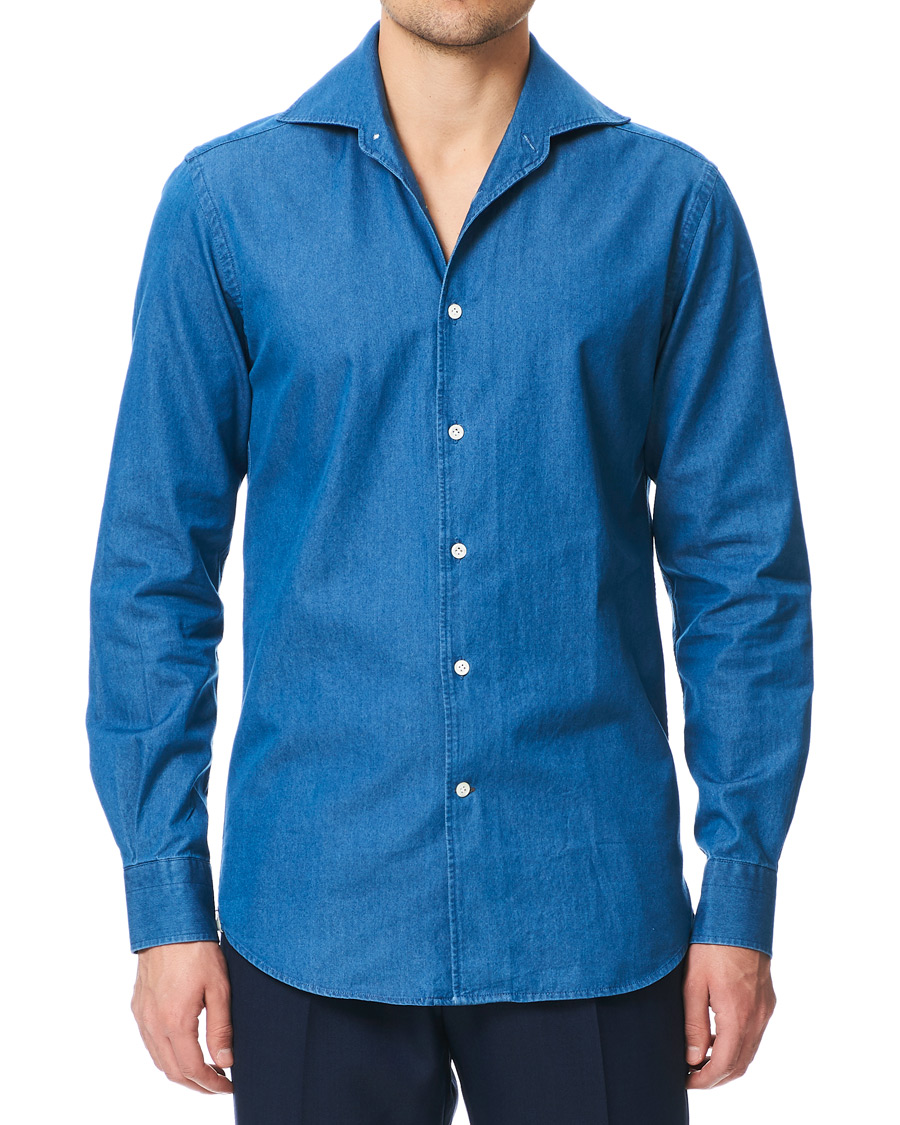 Herre | Skjorter | Morris Heritage | One Piece Cut Away Collar Indigo Blue