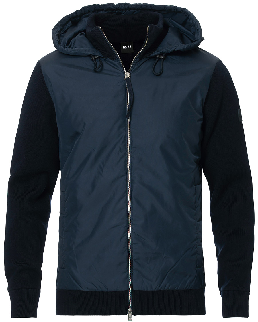 Herre | Jakker | BOSS BLACK | BOSS Ofabio Hybrid Knitted Full-Zip Hoodie Dark Blue