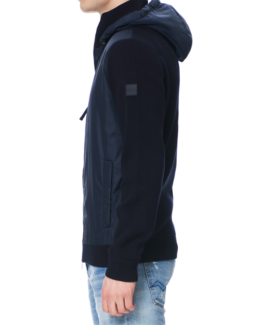 Herre | Jakker | BOSS BLACK | BOSS Ofabio Hybrid Knitted Full-Zip Hoodie Dark Blue