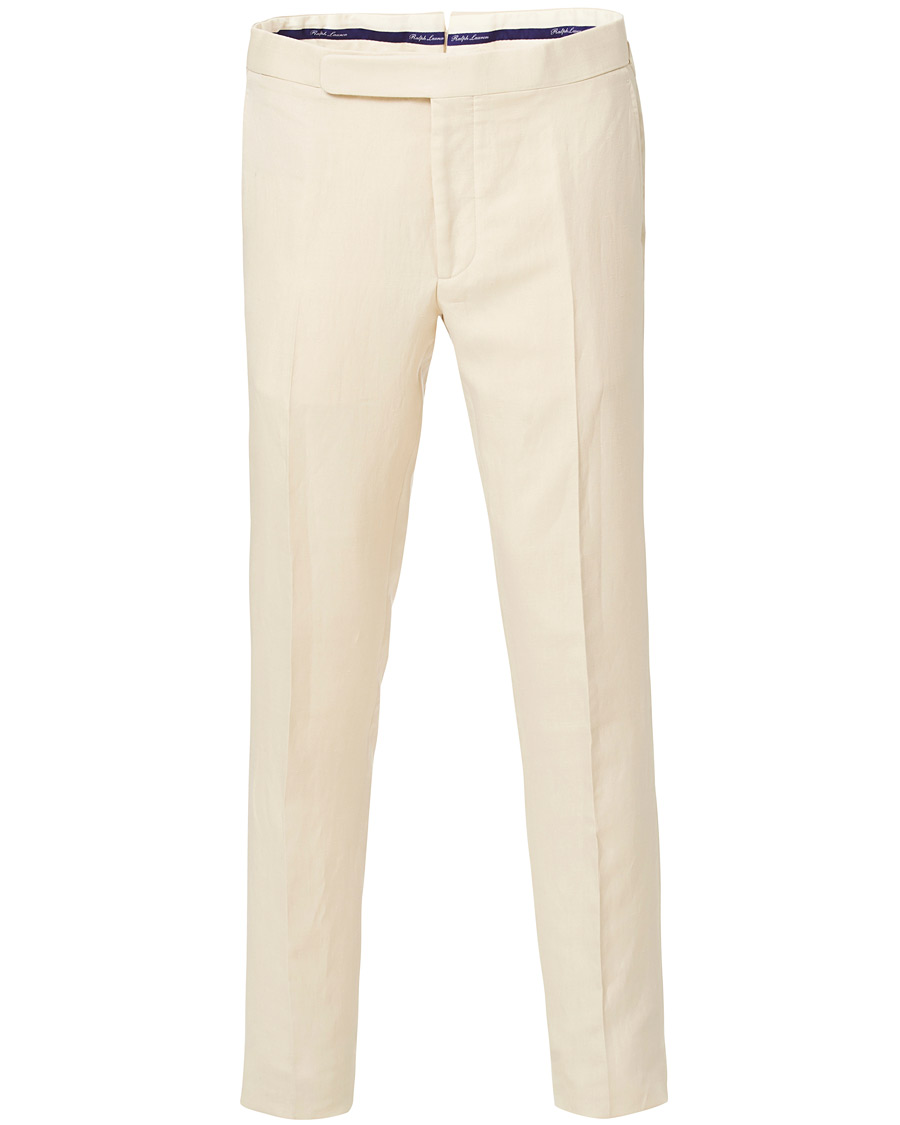 Herre | Bukser | Ralph Lauren Purple Label | Side-Adjuster Linen/Silk Trousers Beige