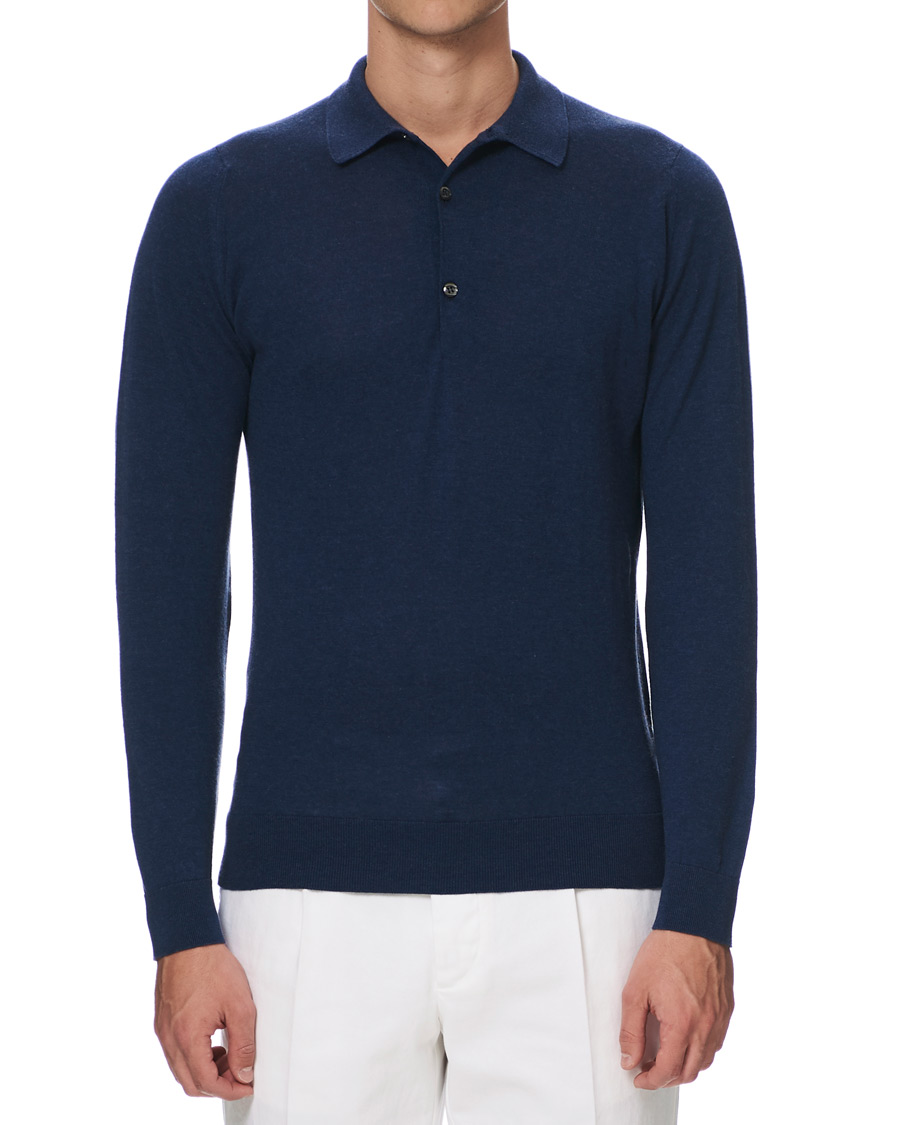 Herre | Trøjer | John Smedley | Lanley Cotton/Cashmere Polo Pullover Indigo