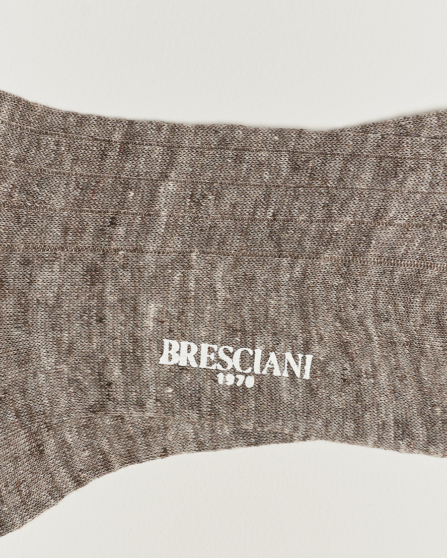 Herre | Italian Department | Bresciani | Linen Ribbed Short Socks Brown Melange