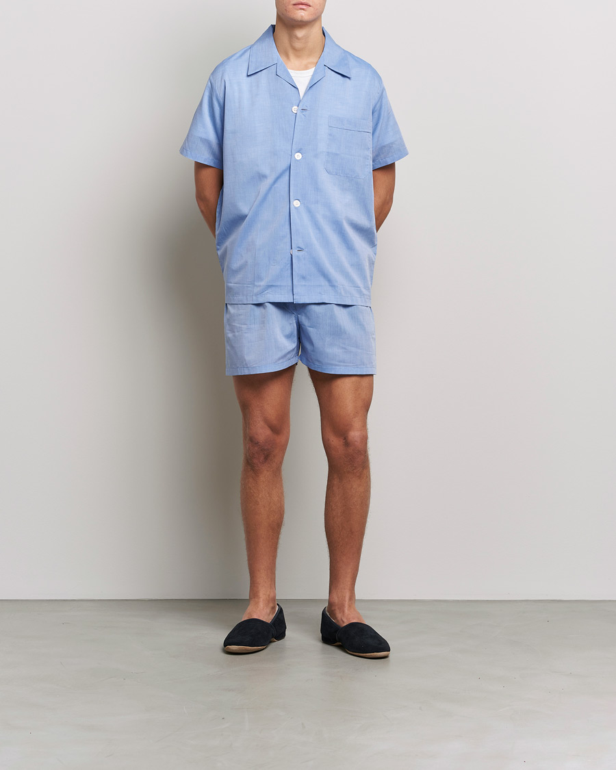 Herre | Pyjamas & Morgenkåber | Derek Rose | Shortie Cotton Pyjama Set Blue