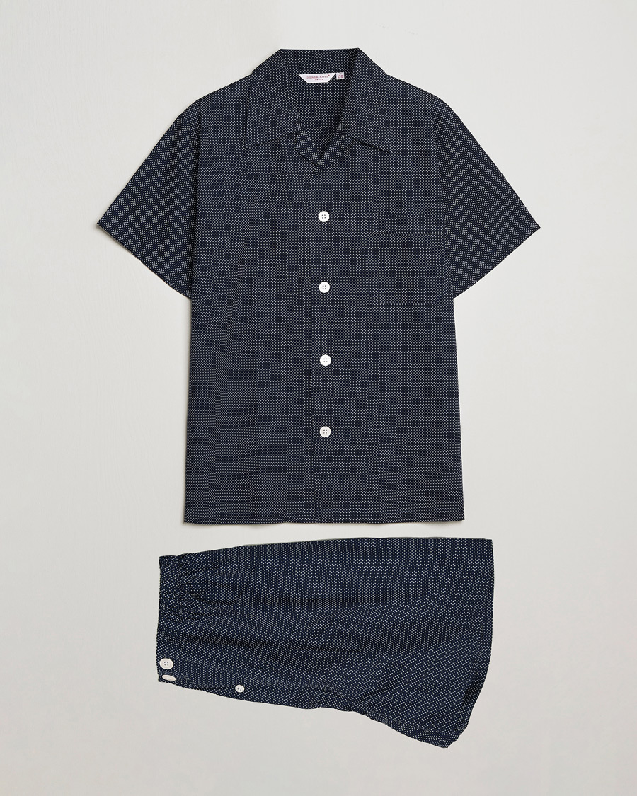 Herre | | Derek Rose | Shortie Printed Cotton Pyjama Set Navy