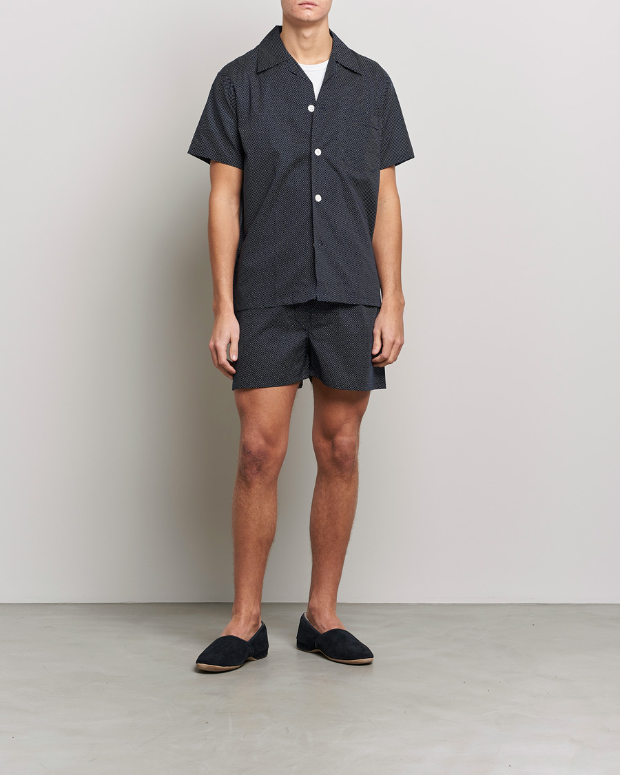 Herre | | Derek Rose | Shortie Printed Cotton Pyjama Set Navy
