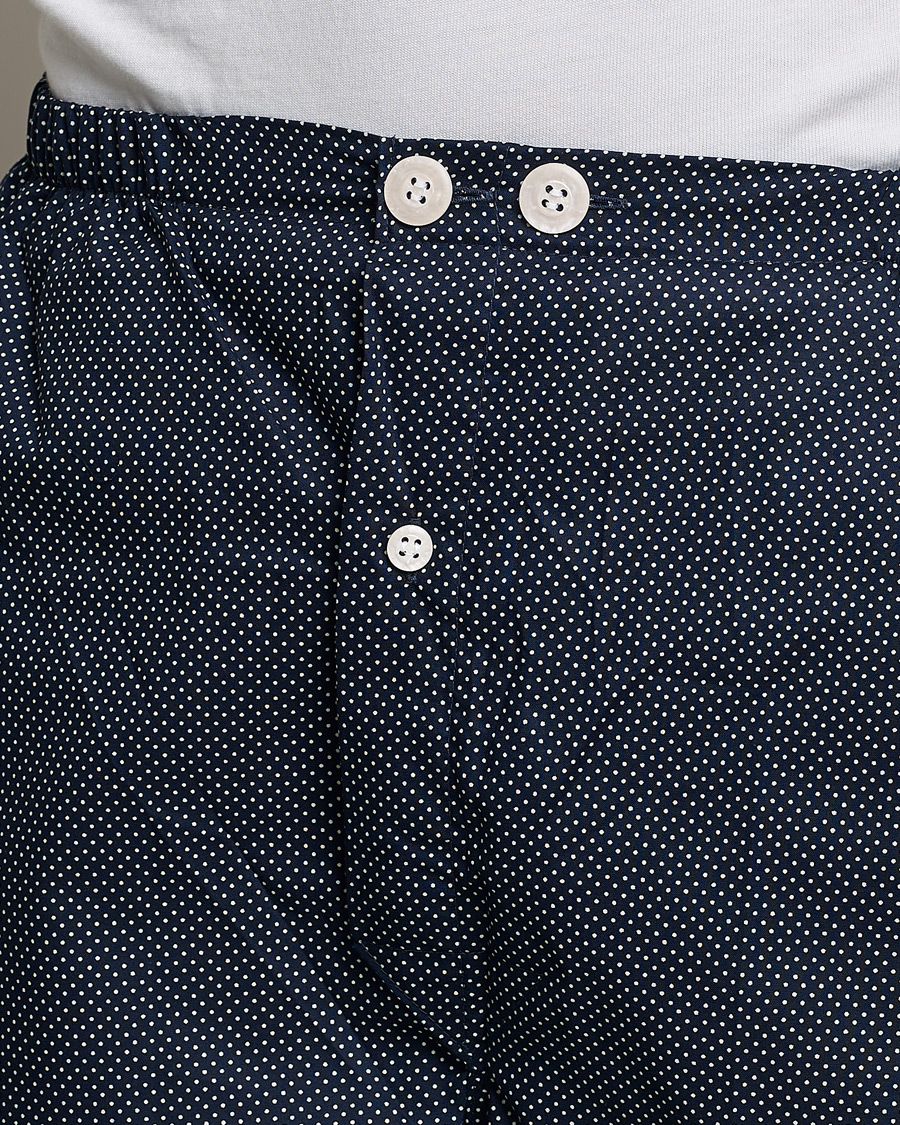 Herre | | Derek Rose | Shortie Printed Cotton Pyjama Set Navy