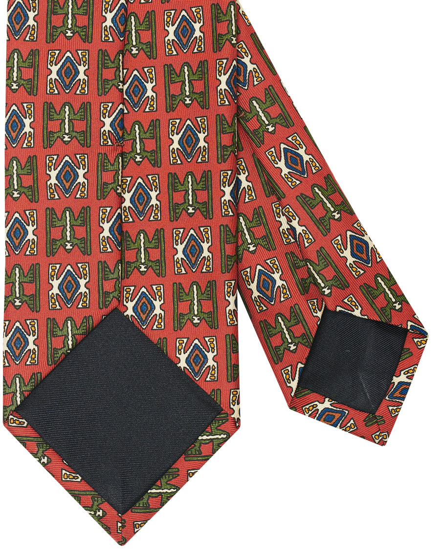 Herre | Drake's Silk Printed Native Pattern 8 cm Tie Dusty Red | Drake's | Silk Printed Native Pattern 8 cm Tie Dusty Red