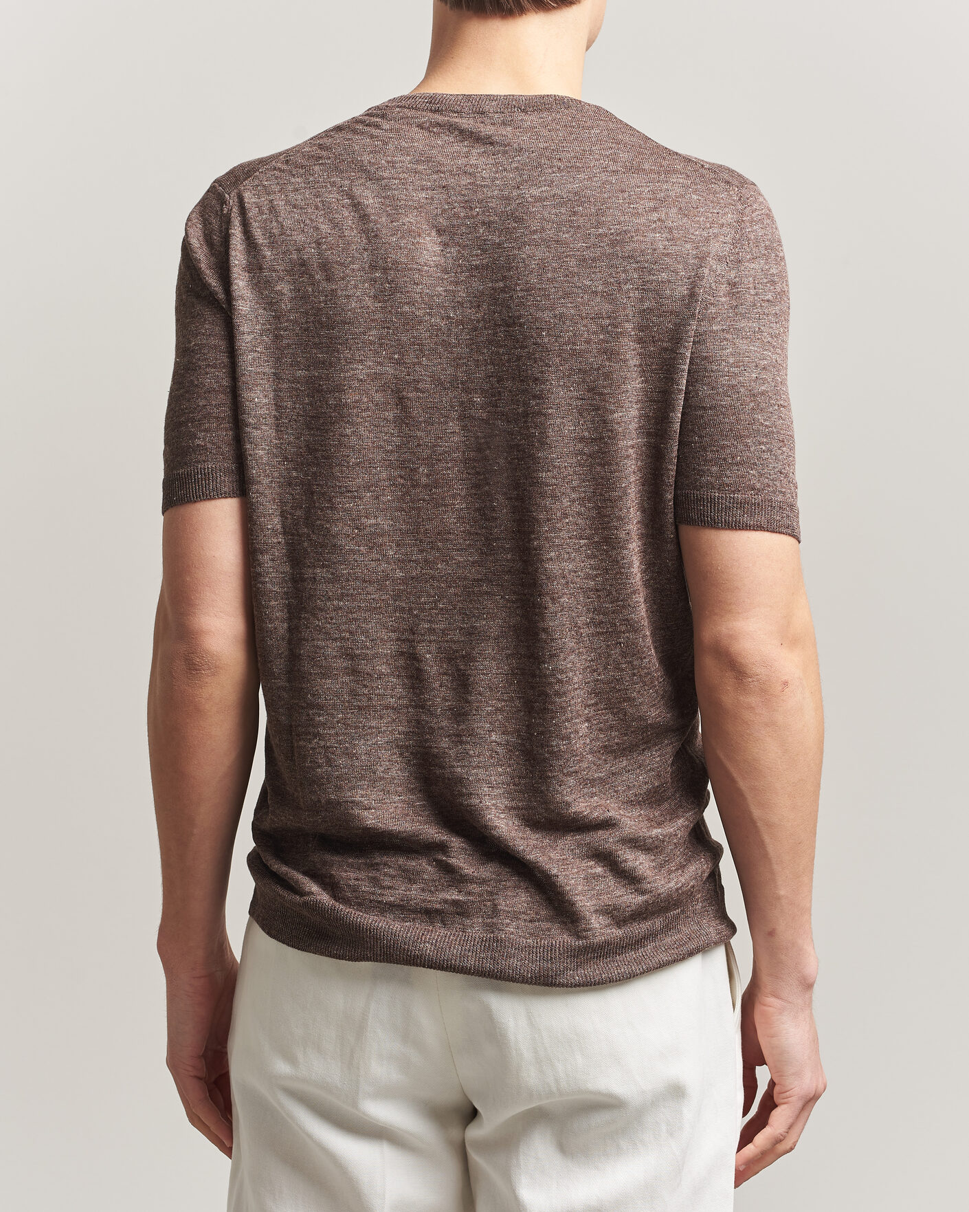 Herre | T-Shirts | Gran Sasso | Crew Neck Linen Tee Light Brown