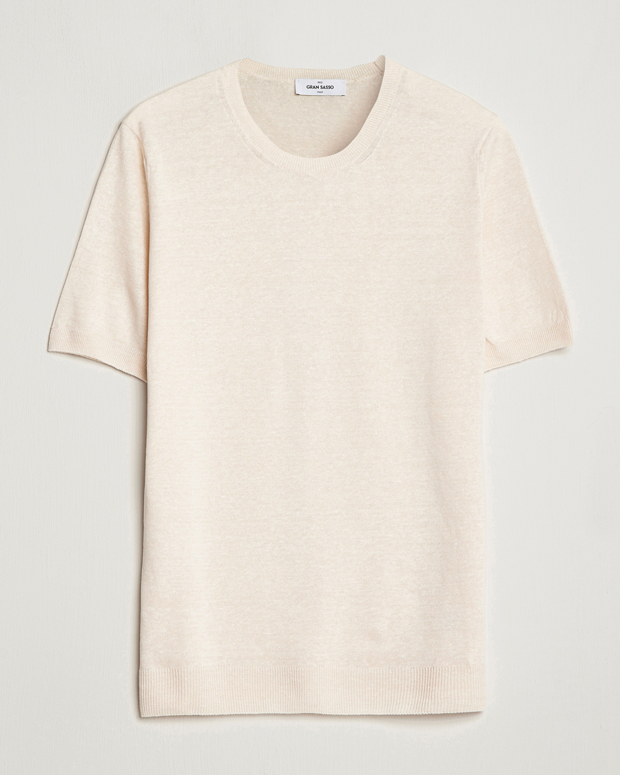 Herre | T-Shirts | Gran Sasso | Cotton/Linen Knitted Tee Cream