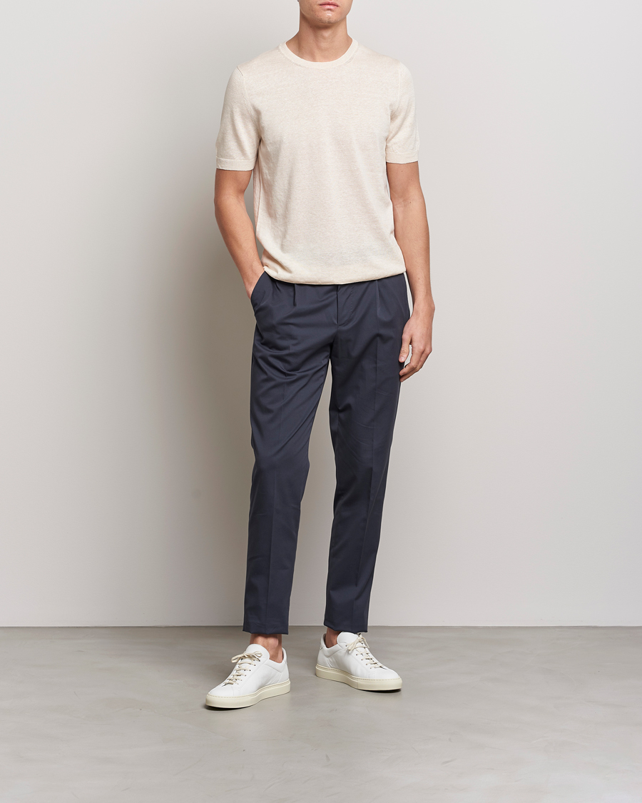 Herre | T-Shirts | Gran Sasso | Cotton/Linen Knitted Tee Cream